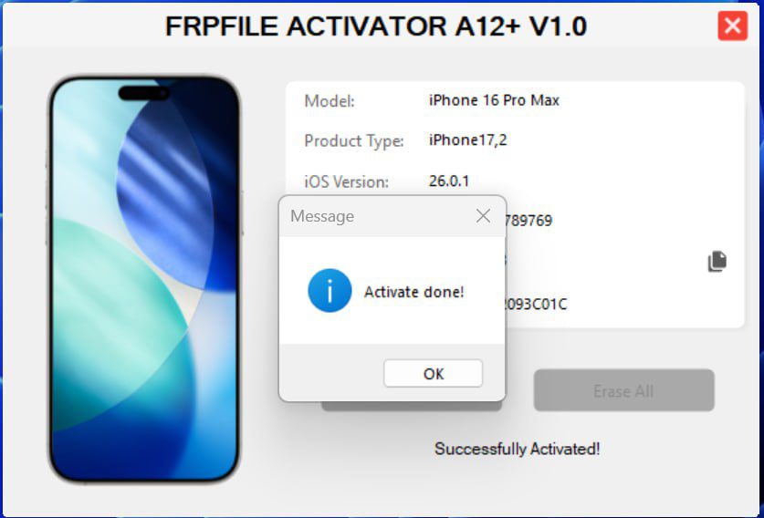 FRPFILE ACTIVATOR A12+ Bypass no signal iPhone Xr to 17 Pro Max, iPad 8 to M3 - Image 2